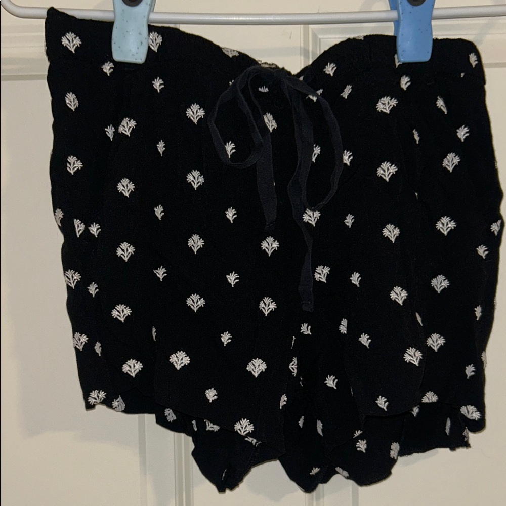 LOFT Black Shorts with White Floral Print